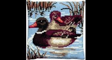 Pako borduurpakket -kruissteekkussen eenden-geprint stramien - 003.089 -DIY kit