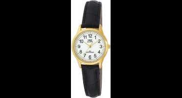 Q&Q C179J104Y - Horloge - Analoog - Vrouwen - Dames - Leren band - Rond - Staal - Zwart - Goudkeurig - Wit - 3 ATM