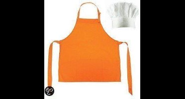 Benza Schort Keukenschort voor Kinderen - Oranje - Inclucief witte koksmuts
