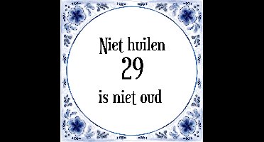 Verjaardag Tegeltje met Spreuk (29 jaar: Niet huilen 29 is niet oud + cadeau verpakking & plakhanger