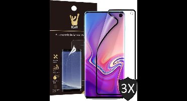 3x Screenprotector geschikt voor Samsung Galaxy S10 | Glas PET Folie Screen Protector Zwart iCall | Full-Screen