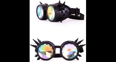6x Steampunk goggles luxe zwart met spikes