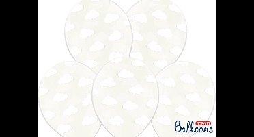 Partydeco - Ballonnen clear wolken wit 50 stuks