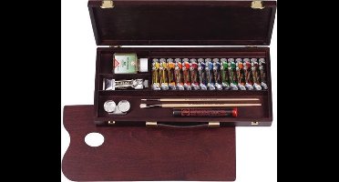 Oil Colour kist "Traditional" 15 x 15 ml + 1 x 40 ml olieverf met penselen, palet, paletdoppen en hulpmiddelen