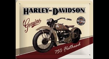 Harley-Davidson-Genuine 750 Flathead, Retro reclame wandbord, Amerika USA, metaal.