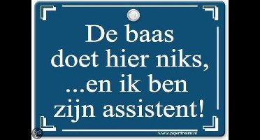 Metal Slogan - Spreukenbord - Tekst Bord - De baas doet hier niks, en ik ben zijn assistent!