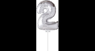 Cijfer ballon 2 Zilver met stokje | 40cm