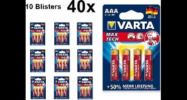 40 Stuks (10 Blisters a 4st) - VARTA Max Tech LR03 / AAA / R03 / MN 2400 1.5V alkaline batterij