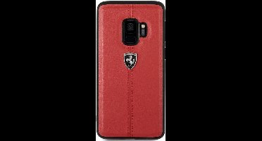 Ferrari Stripe Leather Hard Case voor Samsung Galaxy S9 - Rood