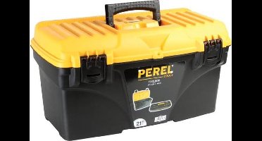 Perel Gereedschapskoffer, polypropyleen, met verwijderbare inlegbak, inklapbaar handvat en kunststof sluitingen, zwart/geel, 535 x 291 x 280 mm