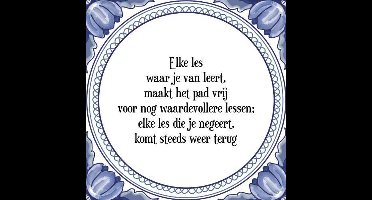 Tegeltje met Spreuk (Tegeltjeswijsheid): Elke les waar je van leert, maakt het pad vrij voor nog waardevollere lessen; elke les die je negeert, komt steeds weer terug + Kado verpakking & Plakhanger