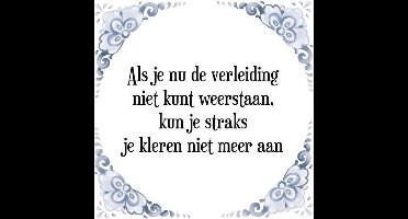 Tegeltje met Spreuk (Tegeltjeswijsheid): Als je nu de verleiding niet kunt weerstaan, kun je straks je kleren niet meer aan + Kado verpakking & Plakhanger