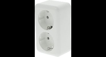 Q-LINK - Wandcontactdoos - Opbouw - Dubbel Stopcontact - Randaarde - Kinderbeveiliging - Polarwit