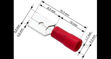 Kabelschoen Vlakstekker 100 stuks - Plat Rood - Insteekbreedte 4,8 mm Insteekdikte 0.8 mm