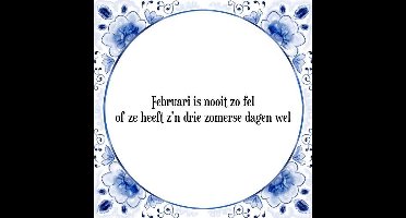 Tegeltje met Spreuk (Tegeltjeswijsheid): Februari is nooit zo fel of ze heeft z'n drie zomerse dagen wel + Kado verpakking & Plakhanger
