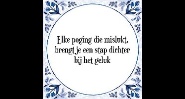 Tegeltje met Spreuk (Tegeltjeswijsheid): Elke poging die mislukt, brengt je een stap dichter bij het geluk + Kado verpakking & Plakhanger