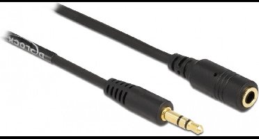 Opgerolde kabelverlenging 3,5 mm 3 pin stereo jack man naar stereo jack vrouw 1,5 m zwart