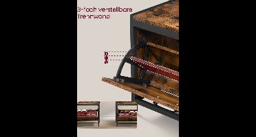 Glasglow Kapstok met schoenenkast - garderobe met zitbank - kledingstandaard - schoenenkast 7 haken - bovenste plank - industrieel design - vintage bruin-zwart