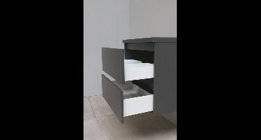 Basic Bella Badkamermeubelset - 60x55x46cm - 1 wasbak - Acryl - Wit - 0 kraangaten - Zonder spiegel - Melamine Antraciet mat