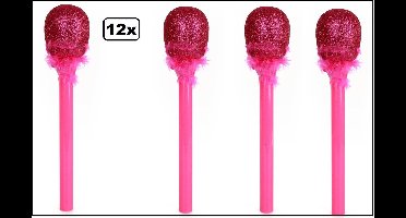 12x Meezing microfoon pink glitter met bont - Pride muziek microfoons feest thema party verjaardag fun grappig en fout