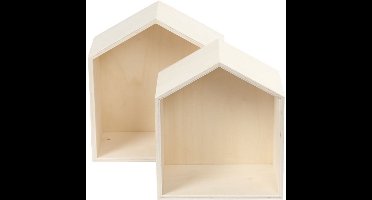 Creativ Company Houten Showdozen Huis Set van 2 stuks h: 22.5-25