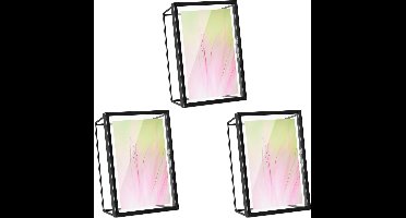 Geometrische fotolijst - Set van 3 - Lijst voor foto's 10 x 15 cm - Kubus fotolijstje - Staand en liggend - 17,8 x 6,2 x 12,8 cm - Zwart