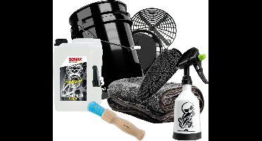 Sonax Velgreiniger set bestaande uit; 5 Ltr Velgenbeast, wasemmer 19 ltr, Deksel, Grid Guard Grit, WashMitt, Speciale kwast voor het reiniger van velgen, Droogdoek 50x80 cm 1000 Gsm. , 0,5 Ltr Sprayer.