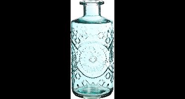 Ideas4seasons Bloemenvaas/flesvaas Berlin - met motief - helder glas - lichtblauw - 9 x 21 cm