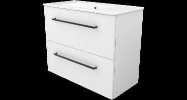 Basic Start 39 badmeubelset met wastafelonderkast met grepen, 2 lades en porseleinen wastafel met 1 kraangat 80 x 39 cm, ice white