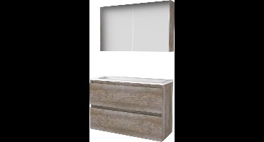 Basic Comfort 39 badmeubelset met spiegelkast, greeploze wastafelonderkast met 2 lades en acryl wastafel met 2 kraangaten 100 x 39 cm, scotch oak
