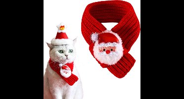 Kerst Sjaal met Kerstman - Hond & Kat - Winter Halsband - Honden Das Rood - Kerstpakje voor Honden en Katten - Kerstkostuum - Hondenkleding - Maat M