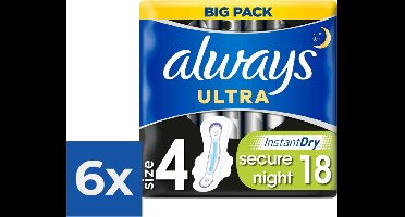 Always Maandverband Ultra Secure Night 18 Stuks - Voordeelverpakking 6 stuks