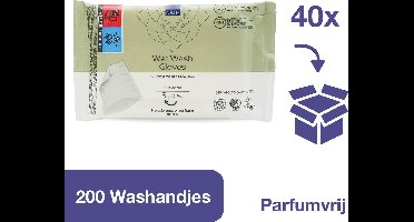 Abena Vochtige Washandjes Wegwerp - Parfumvrij - 200 Washandjes - Voordeelverpakking 40 x 5 washandjes - Wassen en opfrissen zonder water en zeep - Droogt Snel, geen Handdoek Nodig - Opwarmbaar in de Magnetron - Perfect voor Thuis en Onderweg