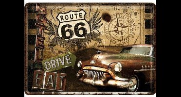 Route 66 Drive & Eat Metalen Postcard 10 x 14 cm.