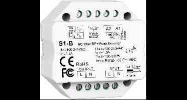 LED Push Dimmer - 200W - Fase afsnijding & Fase aansnijding - 2.4G - Beschermd tegen Overbelasting & Oververhitting - Universeel
