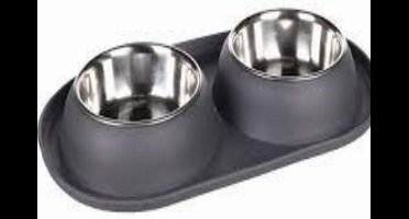 Flamingo Grafa Duo Dinner - Eet- En Drinkpot Honden;katten - Eetpot Duo Dinner Grafa Donkergrijs Dia 11,5cm 2x220ml - 1st - 139211 - 1st