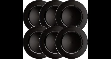 Set van 6x stuks diner onderborden zwart rond kunststof 33 cm - Onderborden voor dinerborden