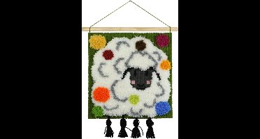 Pako Smyrna knoop - kruissteek borduurpakket wandhanger/kussen - Grappig schaap- geprint stramien-017.600- DIY kit