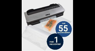 DESQ® 8000 Vacumeermachine - Set 55 Vacumuümzakken 1 Vacuümrol 20 x 300cm - 5 standen - Droog Vochtig Drukgevoelig Voedsel - Rolhouder - Sterke 80 KPA zuigkracht, - Dubbele Verwarmingsstrip - Rolsnijder