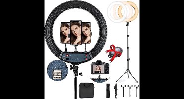 LuminexPro Ringlamp 45 cm - Ringlamp met statief 2 meter- 3x telefoonhouders - afstandbediening - telefoonhouder en bluetooth afstandsbediening – LED - 18 inch / 45 cm | ringlamp 46 cm | ringlamp 26 cm | ringlamp |