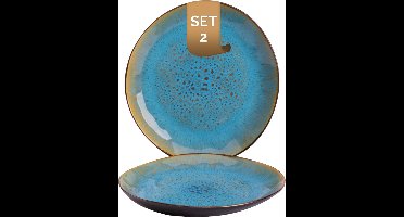 Palmer - Lotus - Bord - 2 stuks - ø 20,5 cm - Turquoise/Zwart - Stoneware - Bordenset