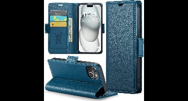 Hoesje geschikt voor iPhone 15 Plus - HyperCase Book Cover Kunstleer Blauw