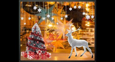 Kerstmis-raamstickers 2 sets , grote kerstboom en eland, kerststickers voor muur of raam decoratieve stickers, afneembare vinyl, kerstdecoratie winkelvitrine