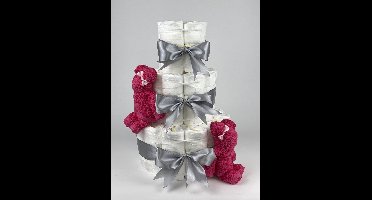 Chouette-Chouette | Luiertaart Meisje | Kraamcadeau | Geboorte Meisje | Babyshower | Beren Fuchsia roze - Grijs