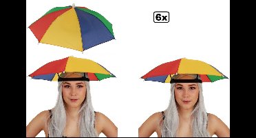 6x Paraplu hoofd multi - Hoofdparaplu - Carnaval thema feest regen feest optocht evenement fun