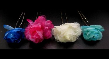 Haarpinnen roos glinsterend diverse kleuren set van 4 stuks.