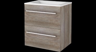 Basic Start 46 badmeubelset met wastafelonderkast met grepen, 2 lades en acryl wastafel zonder kraangaten 60 x 46 cm, scotch oak