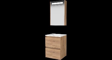 Basic Premium 46 badmeubelset met spiegelkast met geïntegreerde LED verlichting, greeploze wastafelonderkast met 2 lades en acryl wastafel zonder