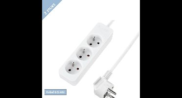 Qlink stekkerdoos - 3 voudig - Penaarde - 0.5 mtr kabel - Kinderbeveiliging - Max 3500W - Wit - 2 stuks