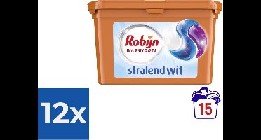 Robijn Wascapsules - 3-in-1 - Stralend Wit - 15 Stuks - Voordeelverpakking 12 stuks
